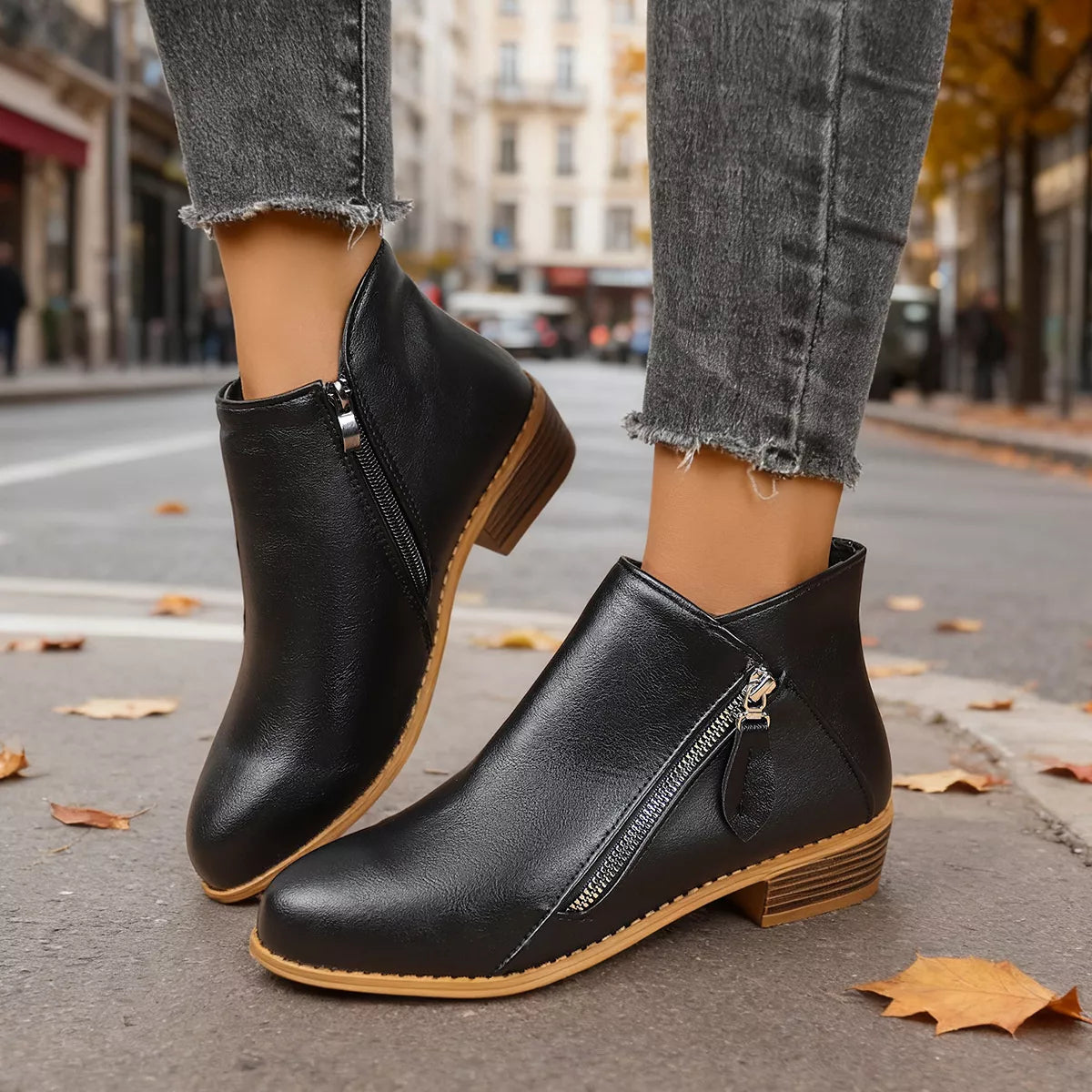 Bottines Zippées Talon Carré
