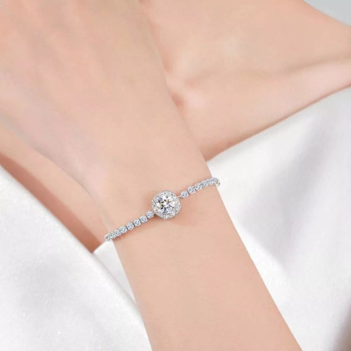 Bracelet Chaîne Moissanite 1 Carat Argent Sterling 925