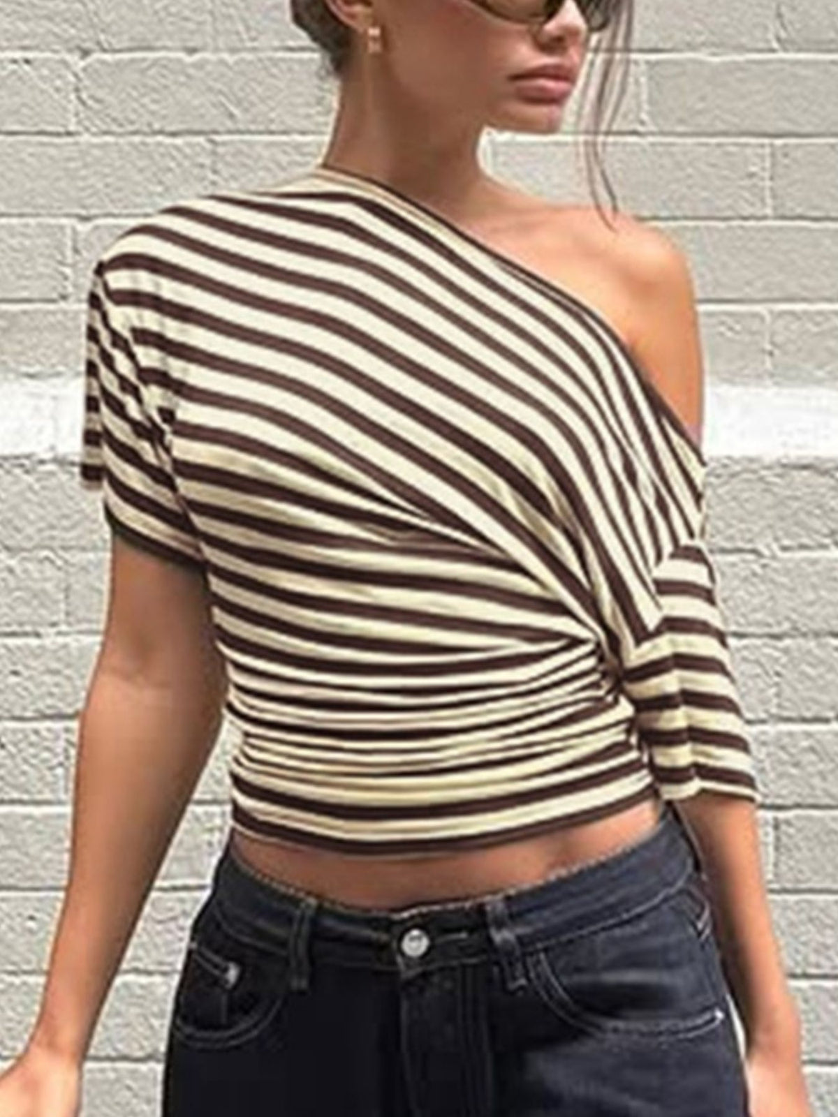 Striped Off-Shoulder T-Shirt