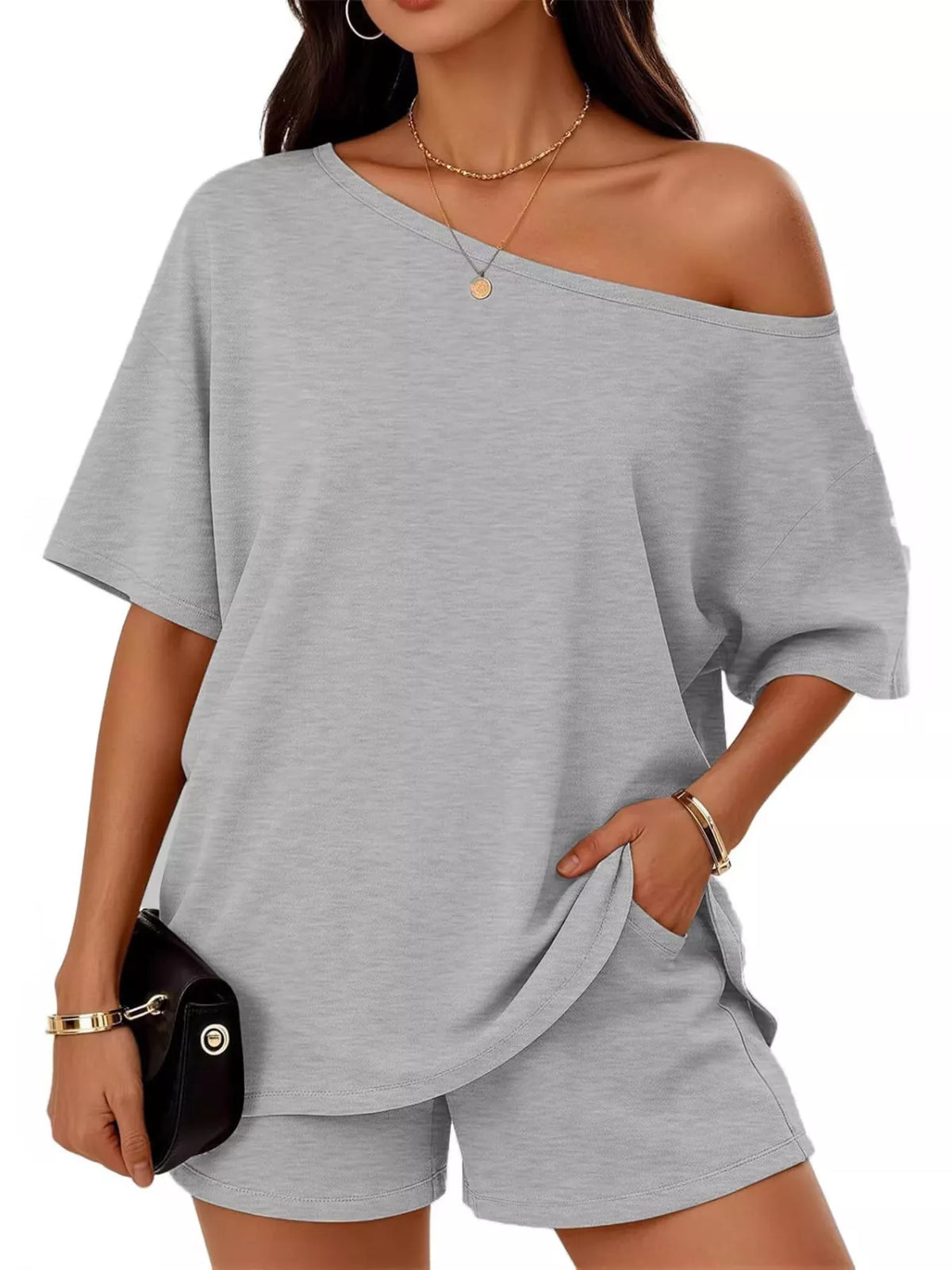 Ensemble Grande Taille T-Shirt Col Bateau et Short