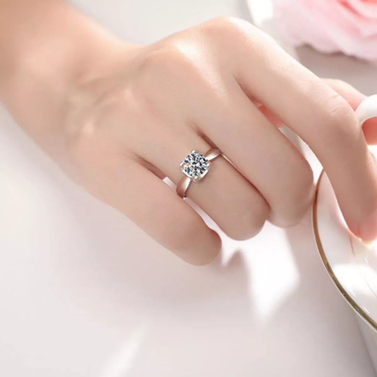 Bague Moissanite 5 Carats Argent Sterling 925 – Solitaire Délicat