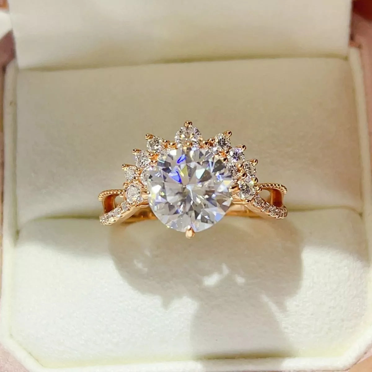 Bague Moissanite 3 Carats Plaqué Or 18K Argent Sterling 925
