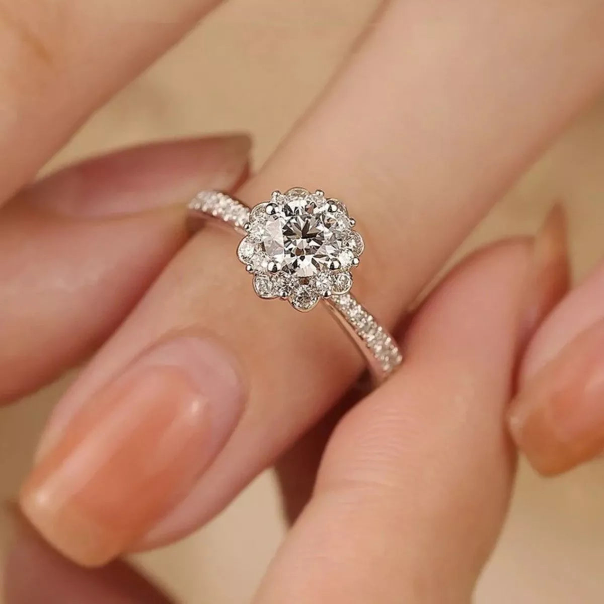 Bague Moissanite 1 Carat Argent Sterling 925 – Halo Fleur