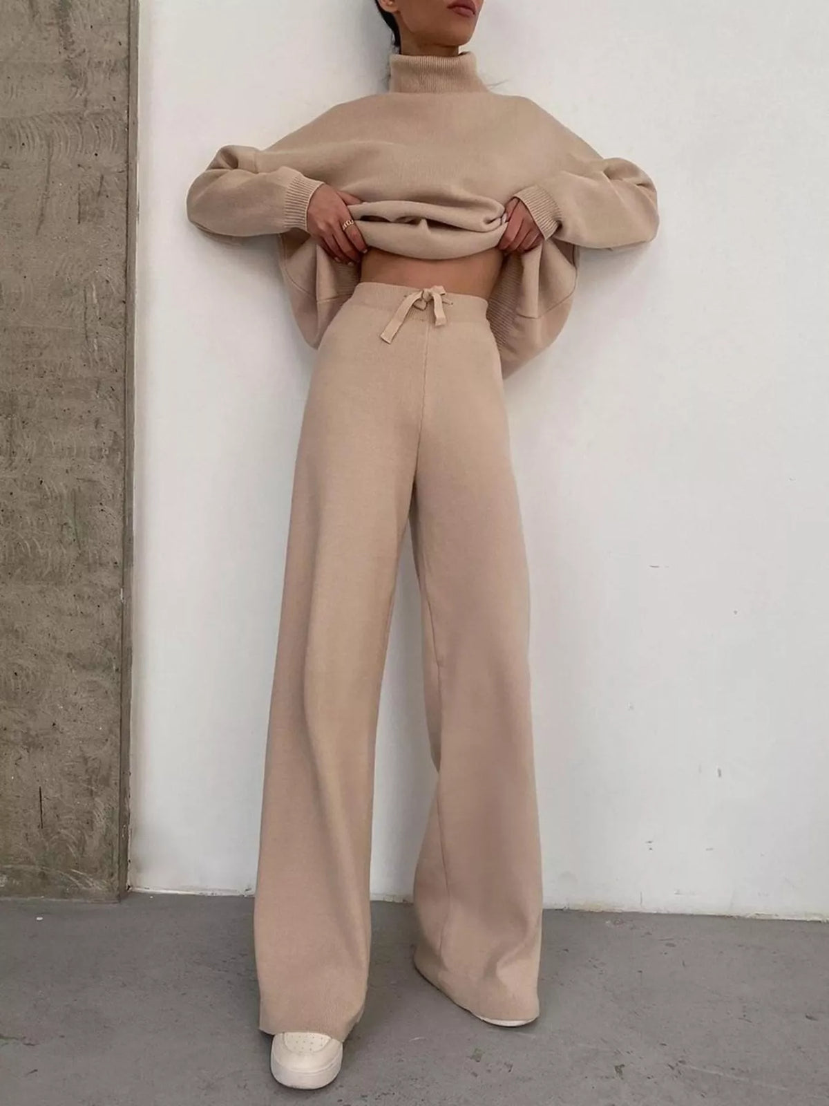 Plus Size Turtleneck Sweater and Pants Set