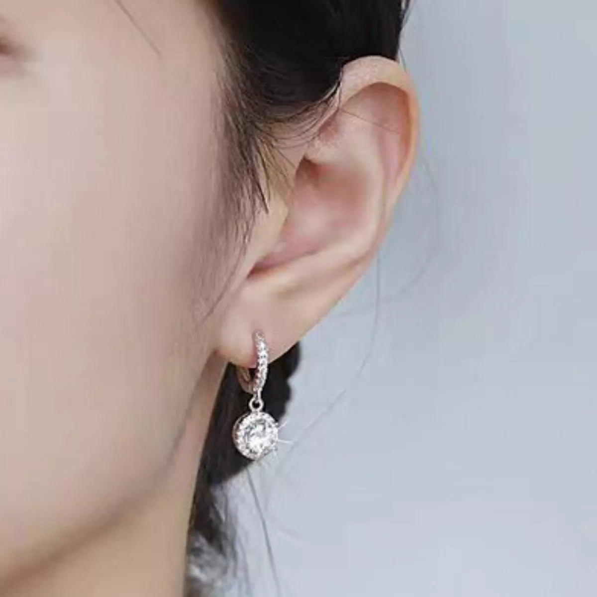 Boucles d'Oreilles Créoles Pendantes Moissanite 1 Carat Argent Sterling 925 – Solitaire Rond
