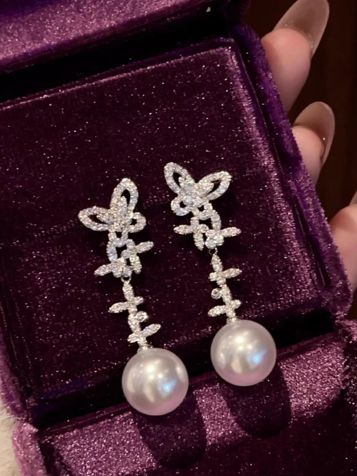 Boucles d'Oreilles Pendantes Papillon Perlé