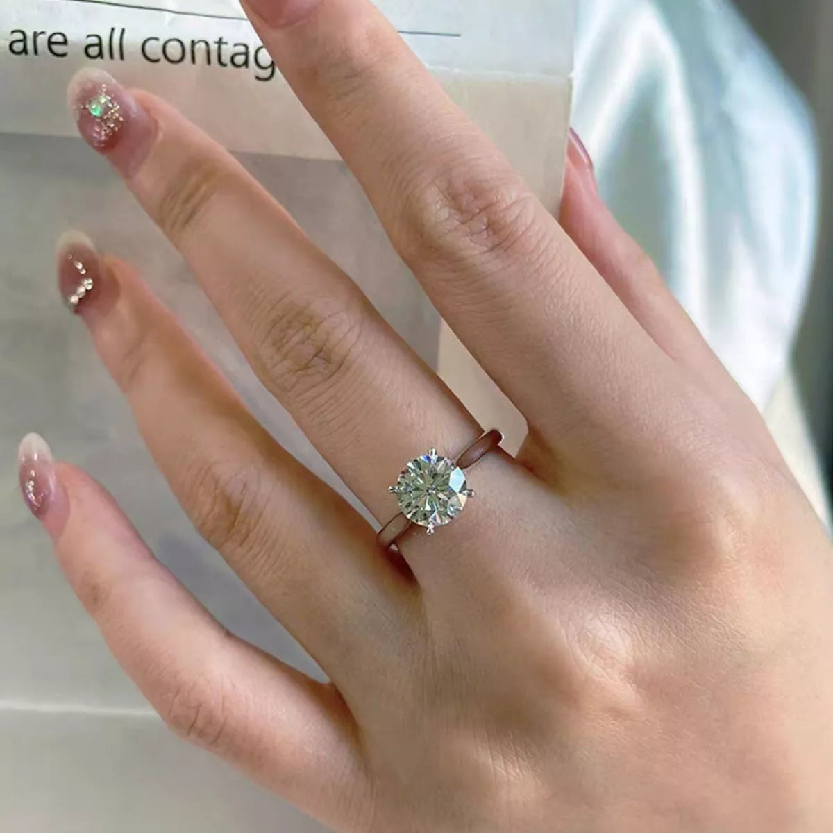 Bague Moissanite 2 Carats Argent Sterling 925 Ajustable – Solitaire Délicat