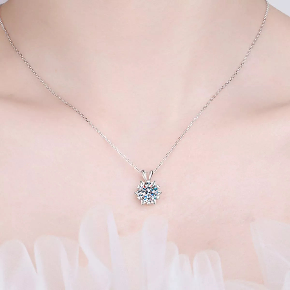 Collier Pendentif Moissanite 1 Carat Argent Sterling 925 – Solitaire Rond