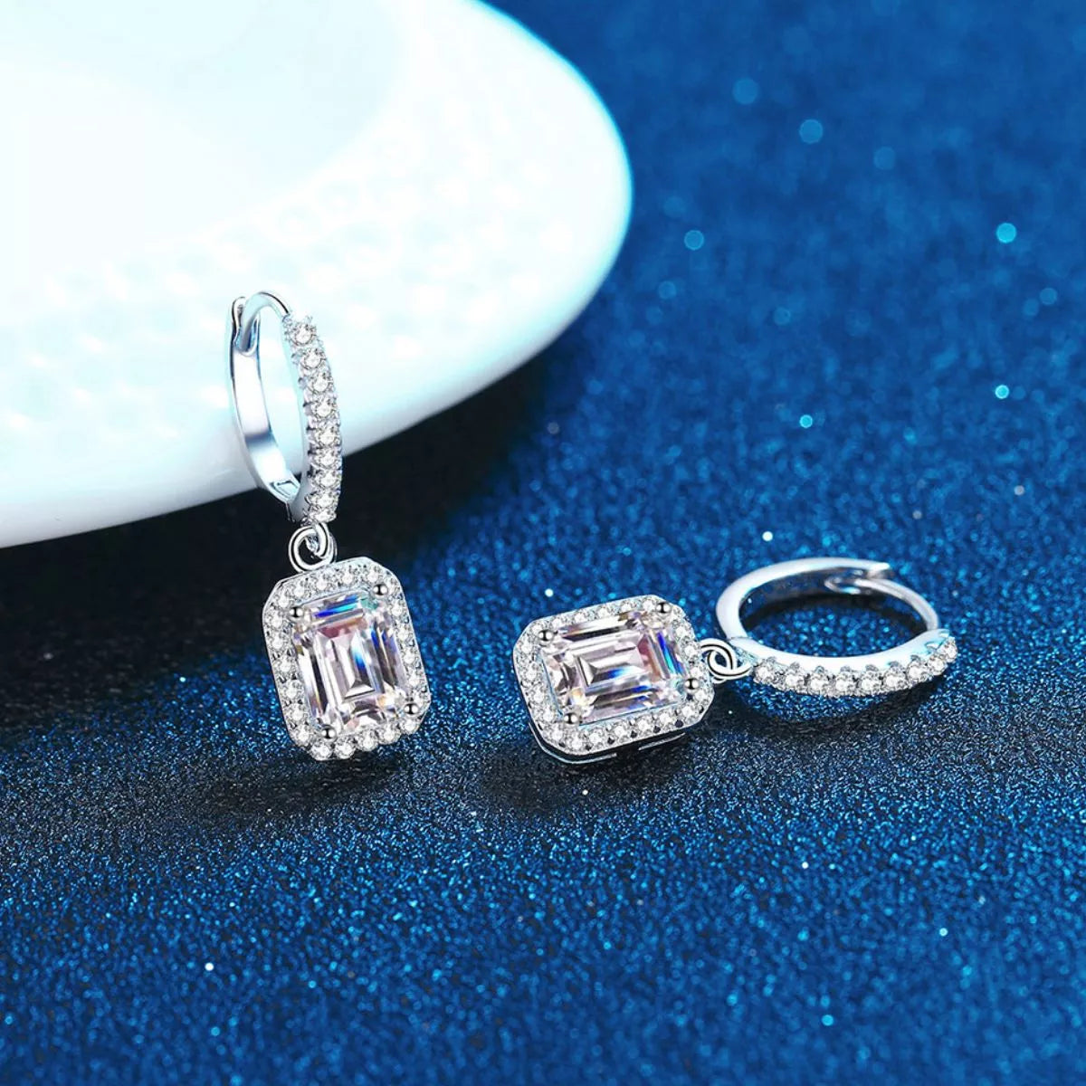 Boucles d'Oreilles Pendantes Moissanite 1 Carat Argent Sterling 925 – Taille Émeraude
