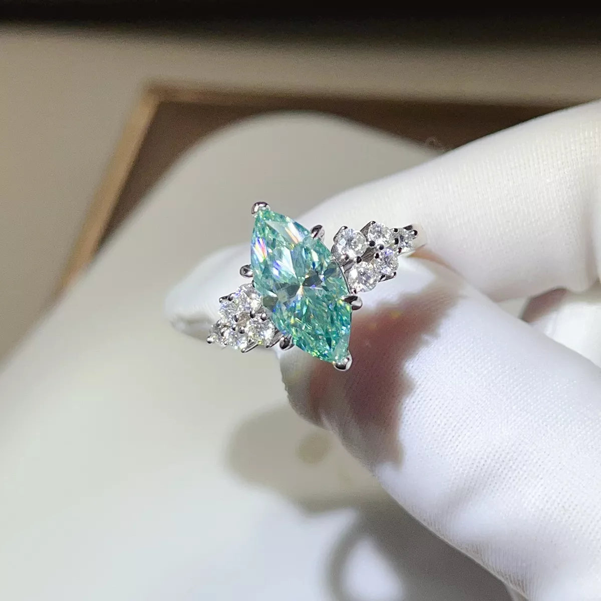 Bague Moissanite 5 Carats Argent Sterling 925 – Marquise Verte
