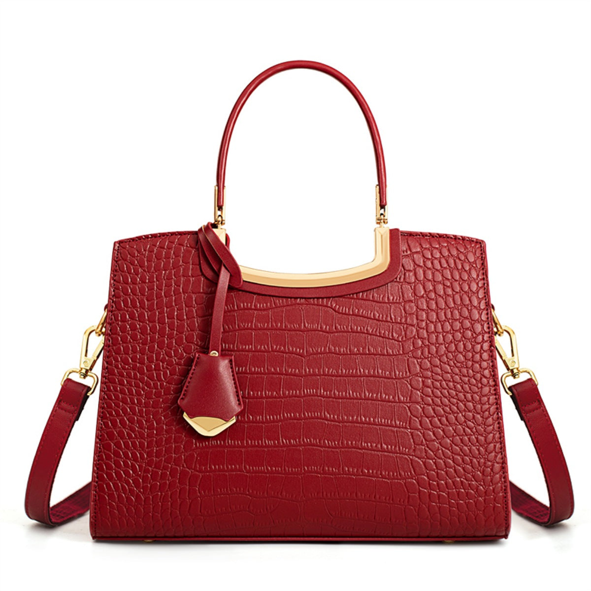 Sac à Main en Cuir Effet Croco à Poignée – Breloque Cadenas