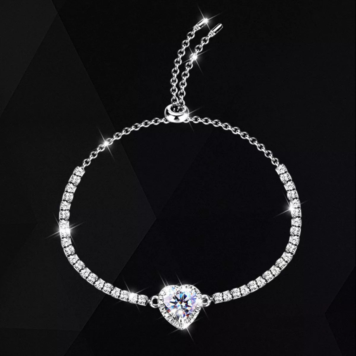 Bracelet Chaîne Cœur Moissanite 2 Carats Argent Sterling 925
