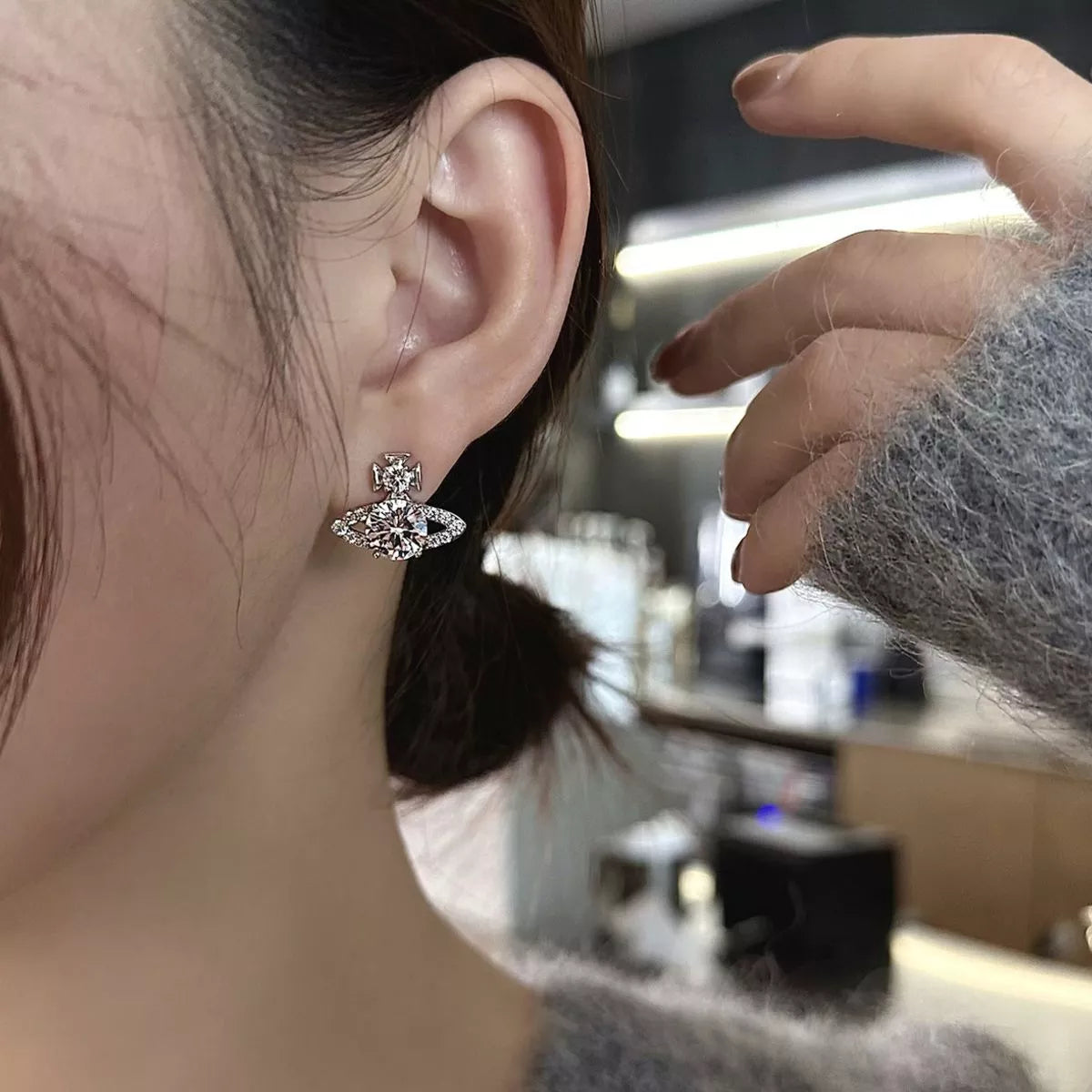 Boucles d'Oreilles Planète Moissanite 2 Carats Argent Sterling 925