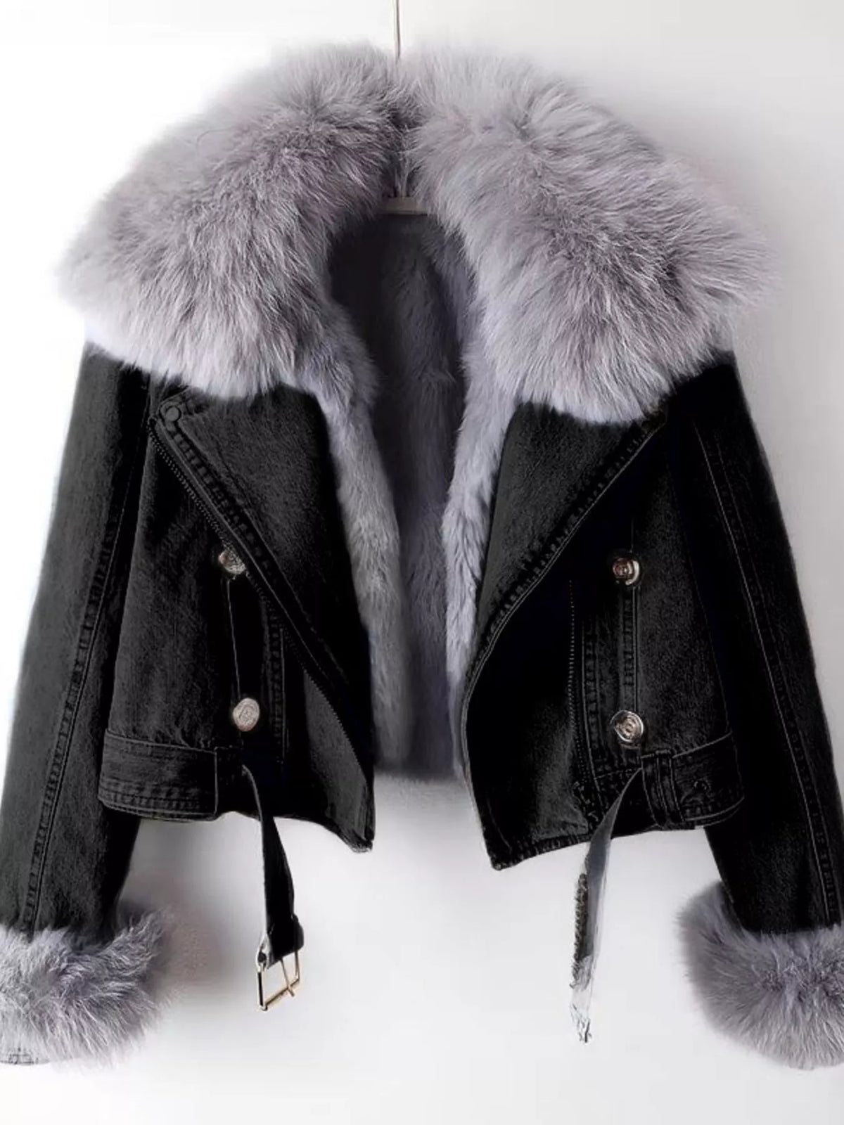 Veste en Jean Col Fausse Fourrure