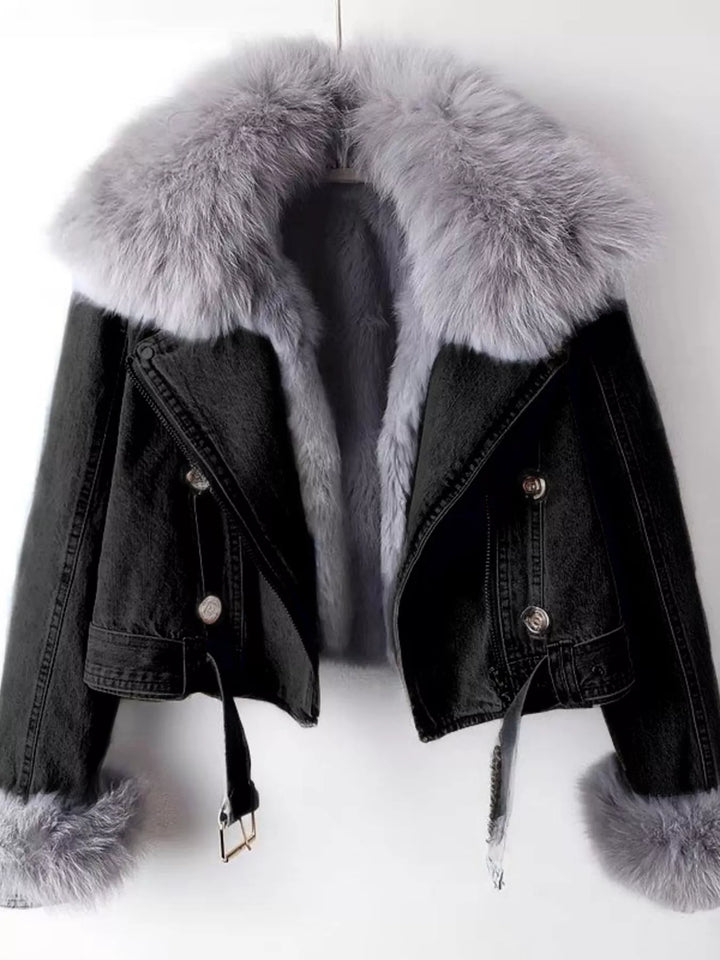 Veste en Jean Col Fausse Fourrure