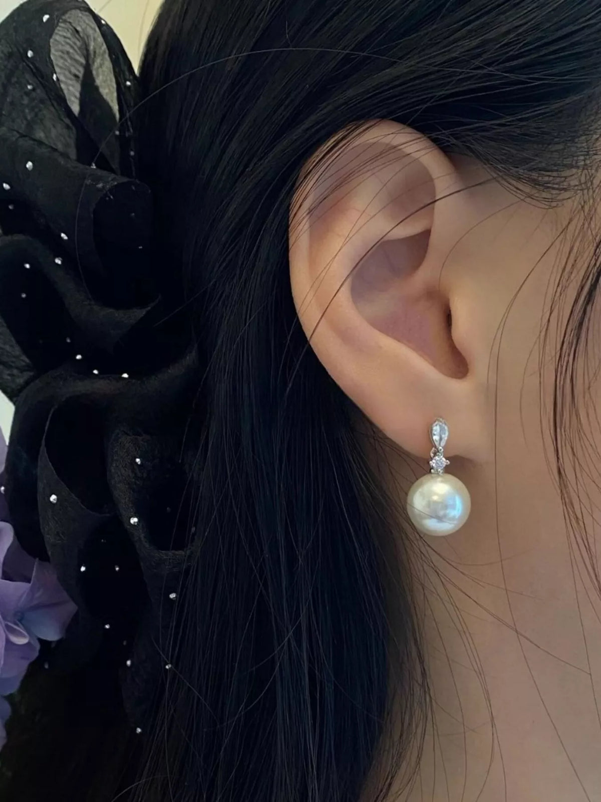 Boucles d'Oreilles Pendantes Zircon et Perle