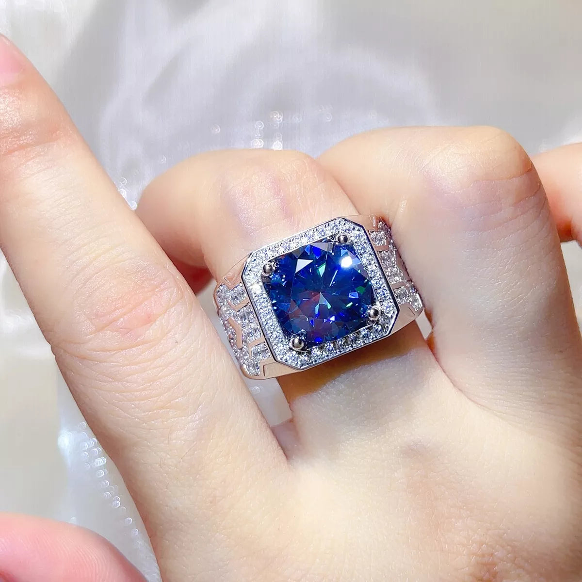 Bague Moissanite 5 Carats Argent Sterling 925 – Chevalière Bleue