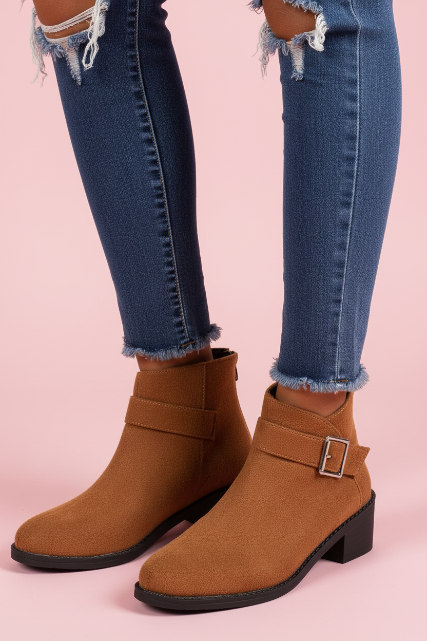 Boots Brown - Vue 3/4 fond rose