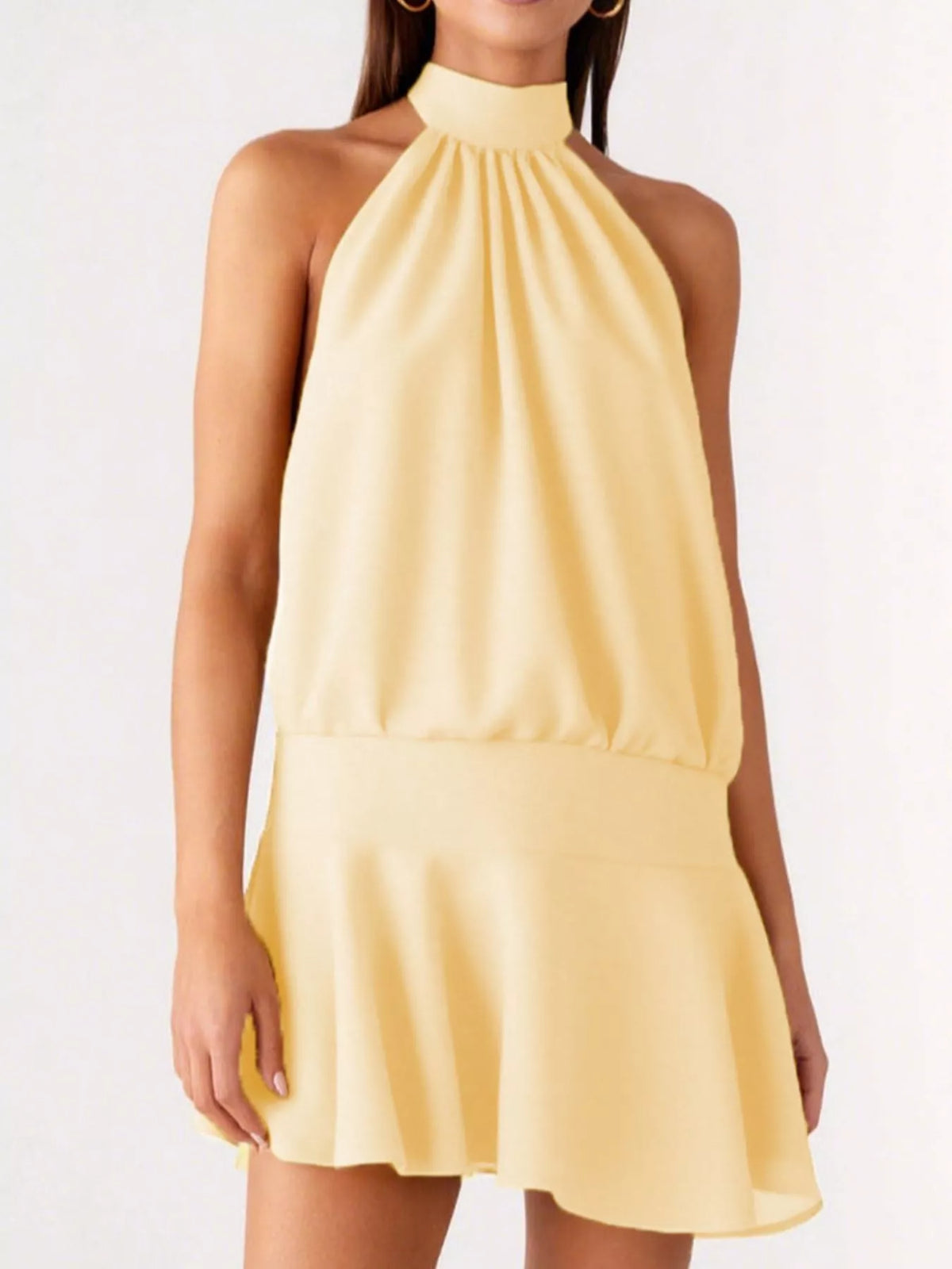 Robe Dos Nu Col Halter Taille Froncée