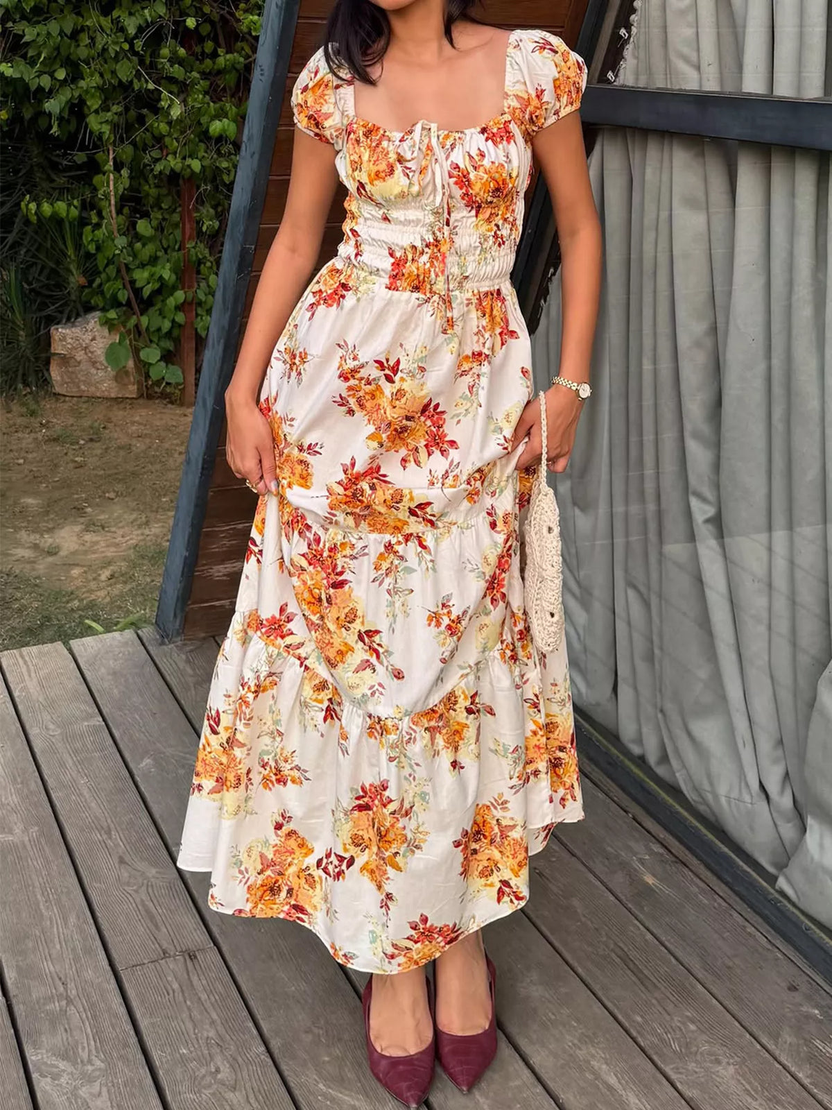 Robe Manches Courtes Imprimé Floral