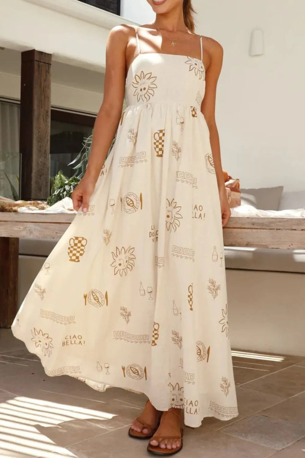Robe Maxi Cami Col Carré Imprimée