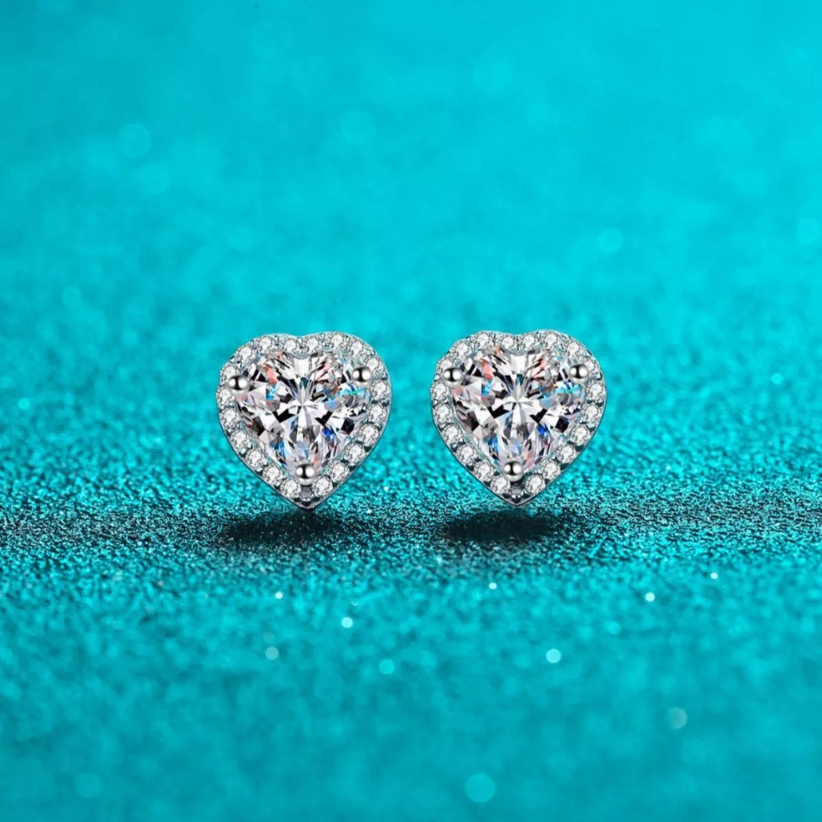 Boucles d'Oreilles Cœur Moissanite 2 Carats Argent Sterling 925 – Halo