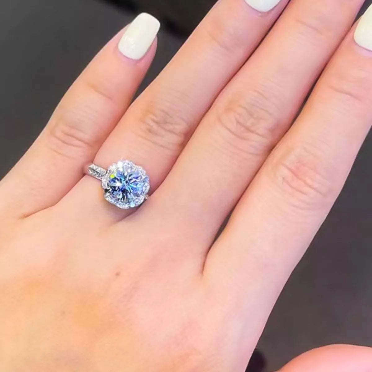 Bague Moissanite 1 Carat Argent Sterling 925 Ajustable – Halo Rond
