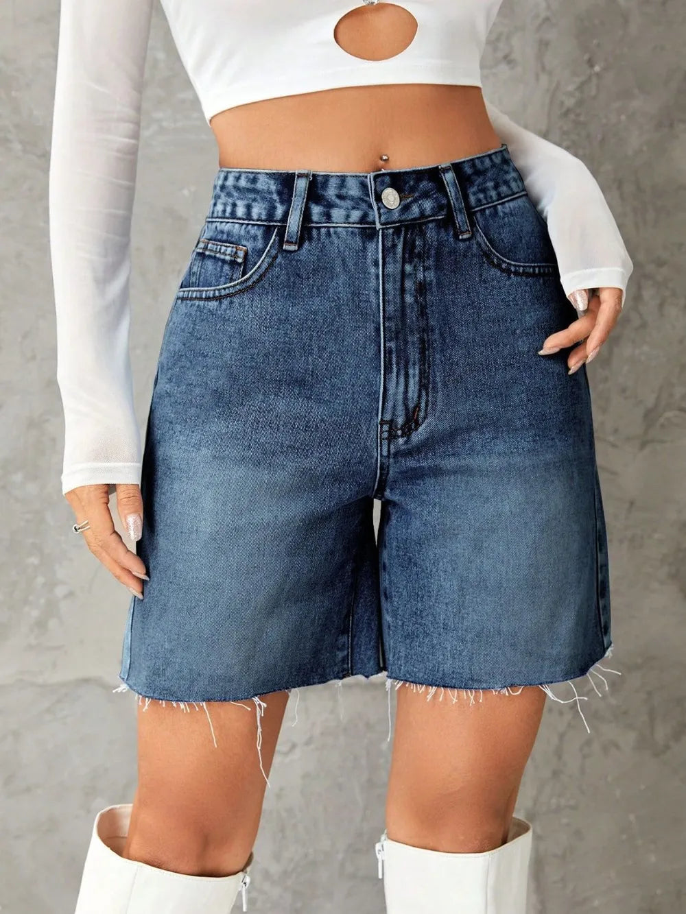 Shorts en jean à ourlet effiloché