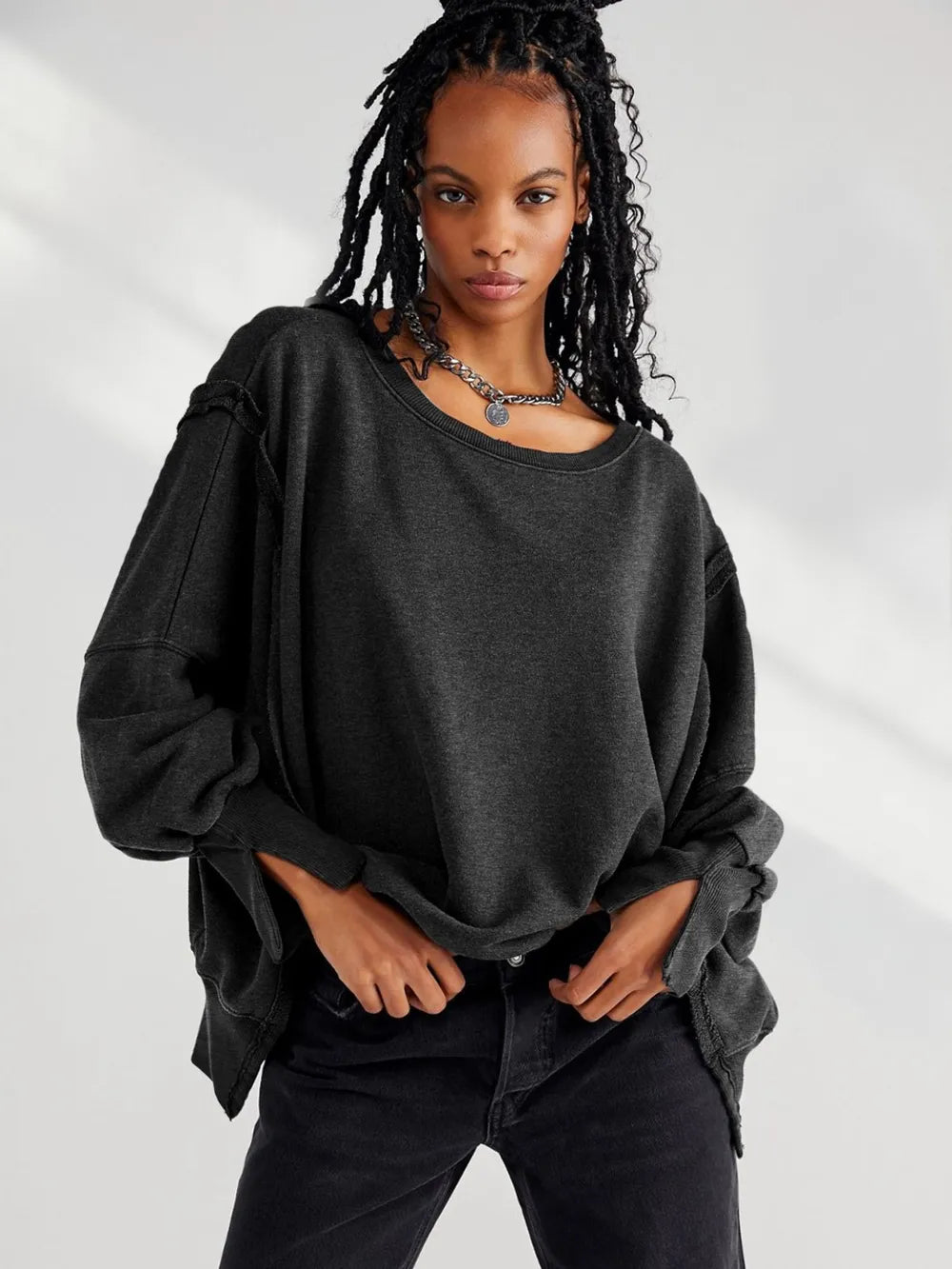 T-Shirt Fendu Col Rond Épaules Tombantes