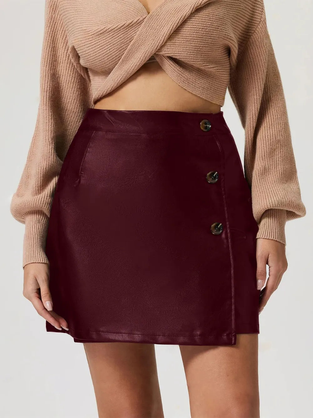 Jupe Mini Taille Haute Boutonnée