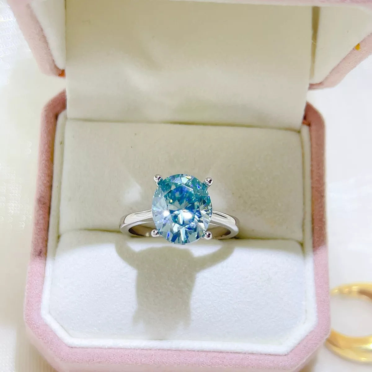 Bague Moissanite 5 Carats Argent Sterling 925 – Ovale Bleu Pastel