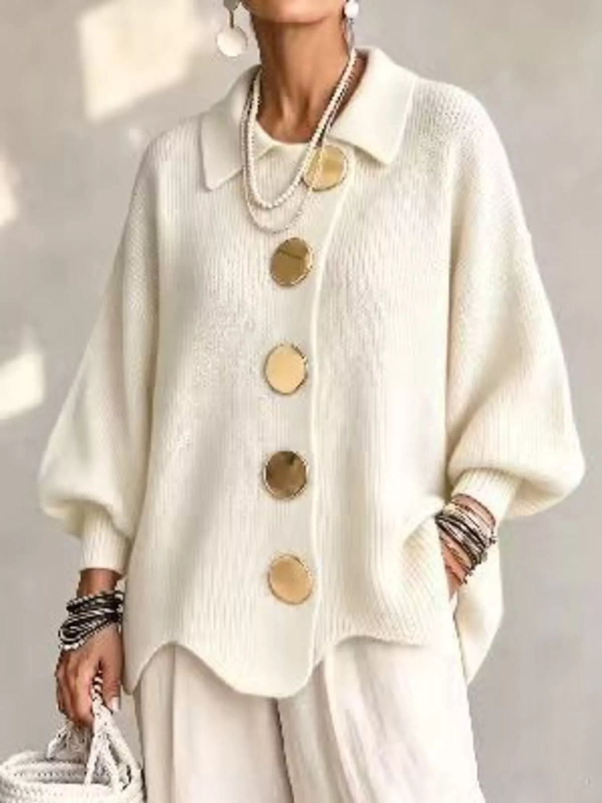 Gilet Manches Lanterne à Boutons Dorés Grande Taille