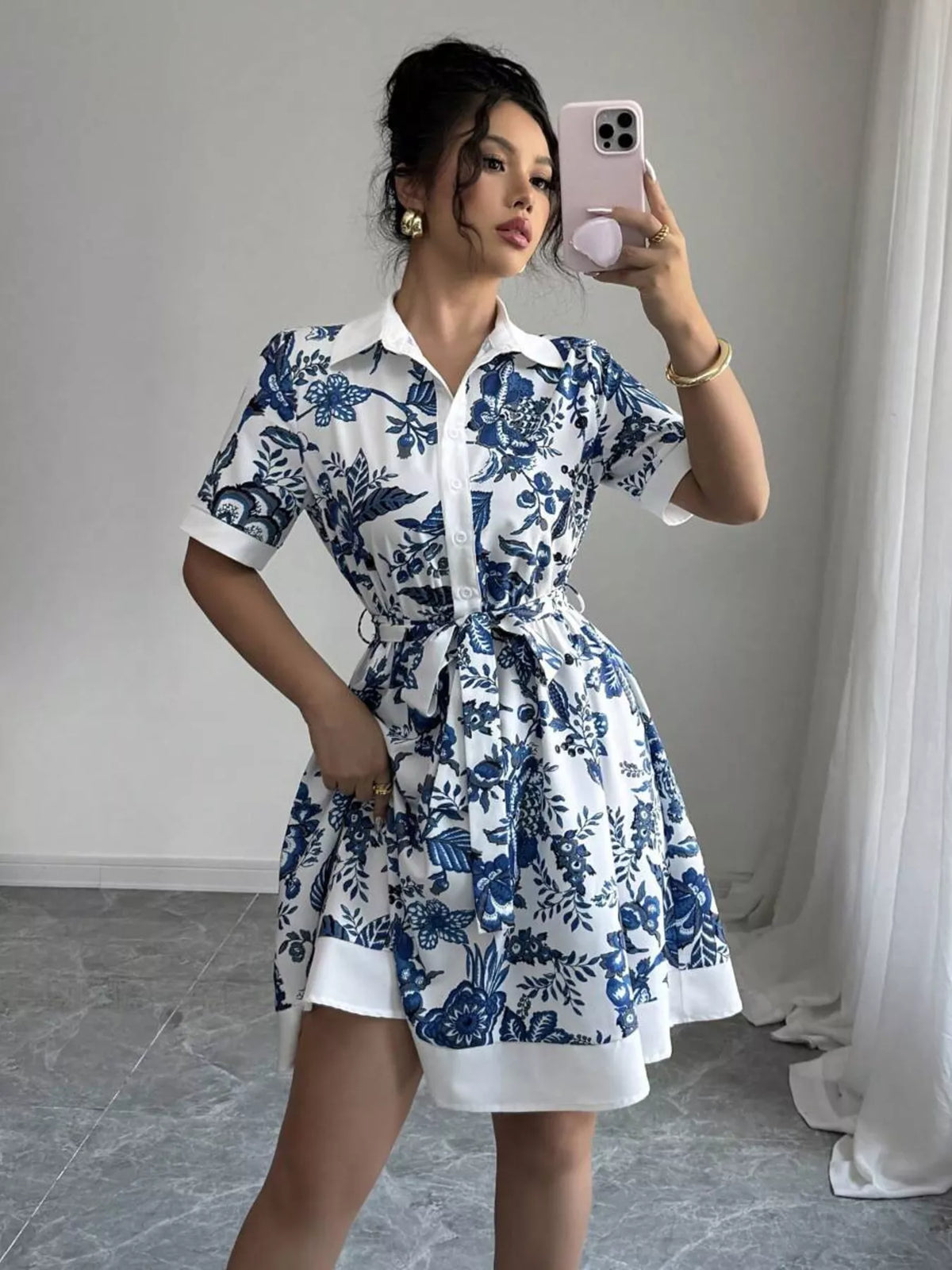 Robe Mini Imprimée Boutonnée Devant
