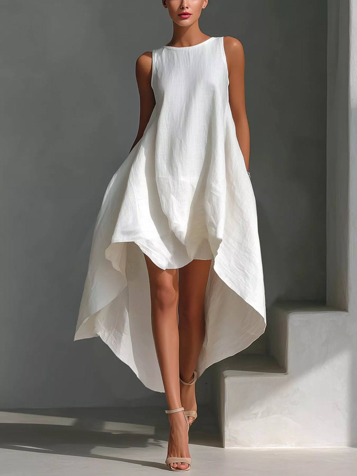 Robe Asymétrique Col Rond Sans Manches