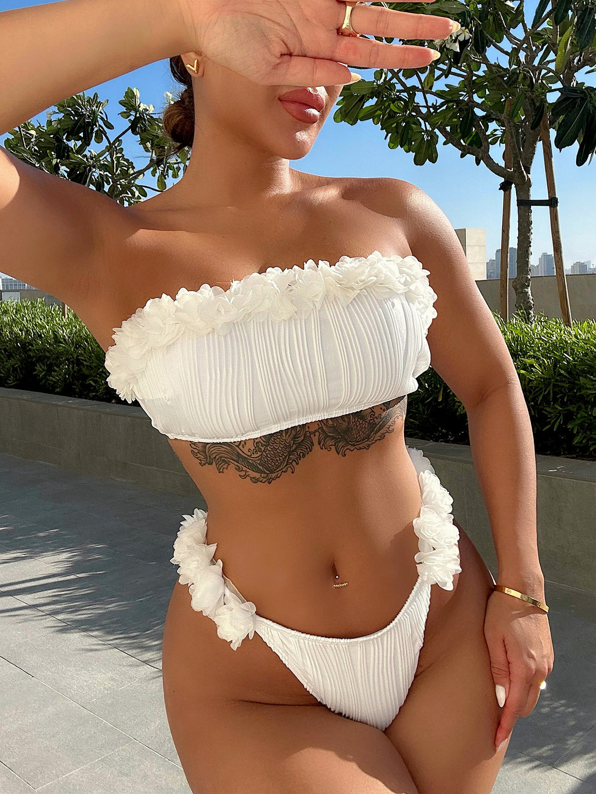 Bikini Deux Pièces Dos Noué Appliqué