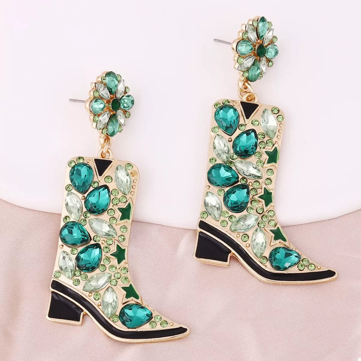 Boucles d'Oreilles Pendantes Bottes Western Strass