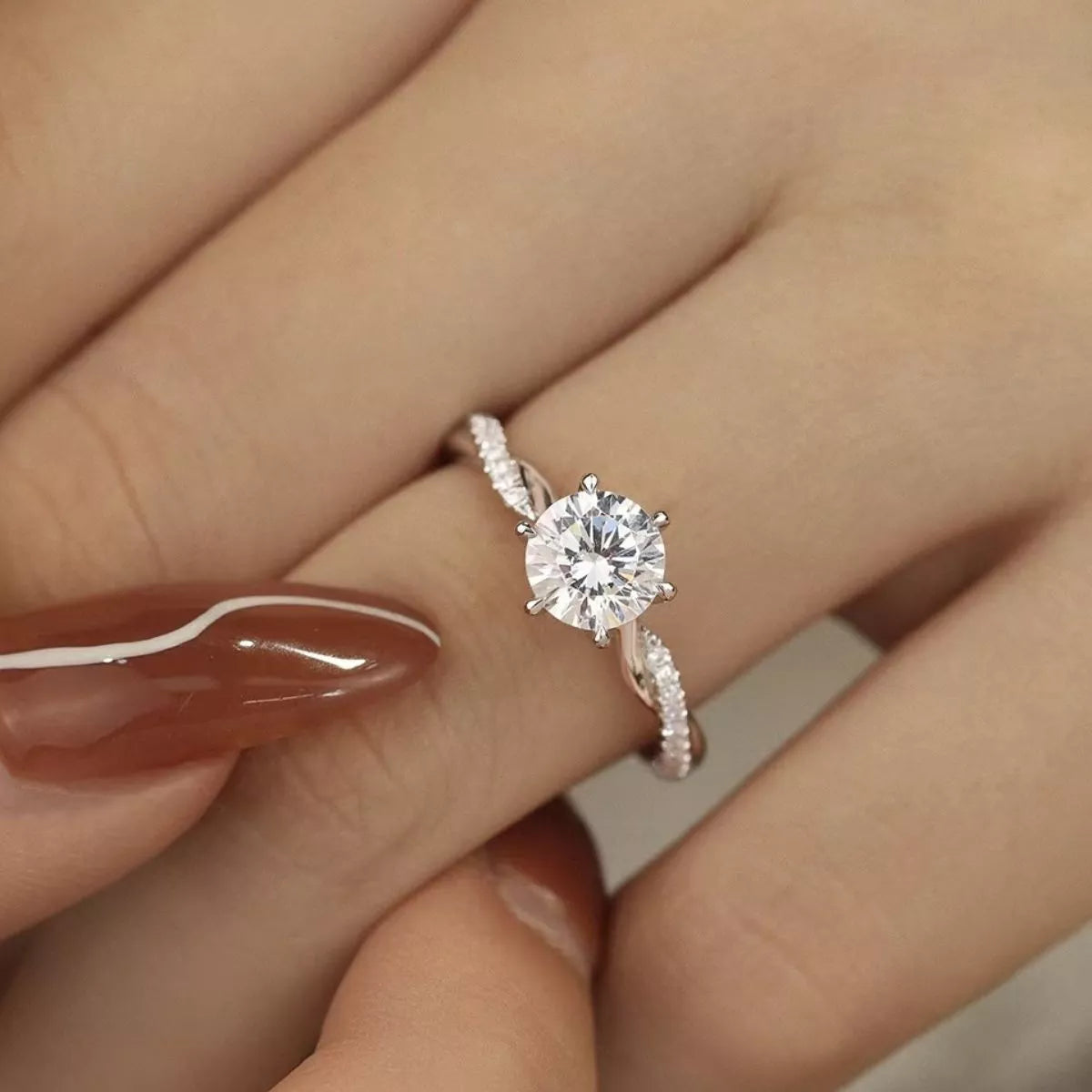 Bague Moissanite 1 Carat Argent Sterling 925 Ajustable – Anneau Pavé