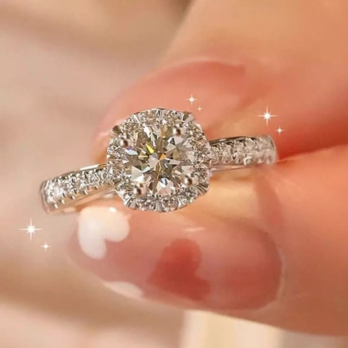 Bague Moissanite 1 Carat Argent Sterling 925 – Halo Pavé