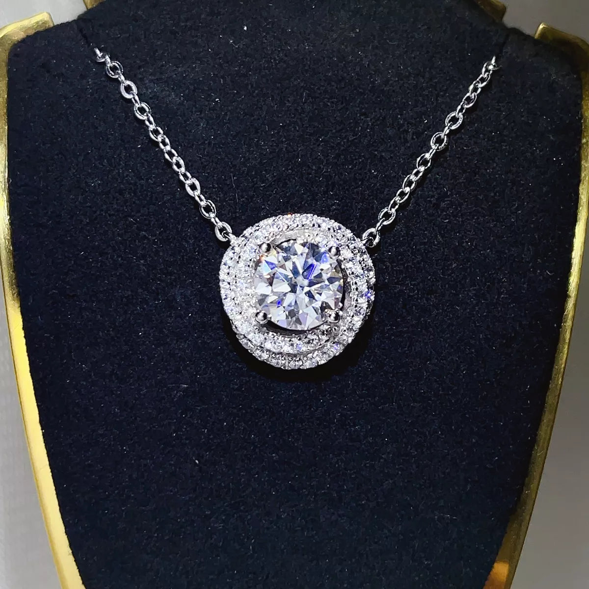 Collier Pendentif Moissanite 2 Carats Argent Sterling 925 – Double Halo