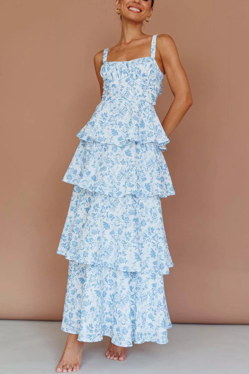 Robe Maxi Fleurie à Étages