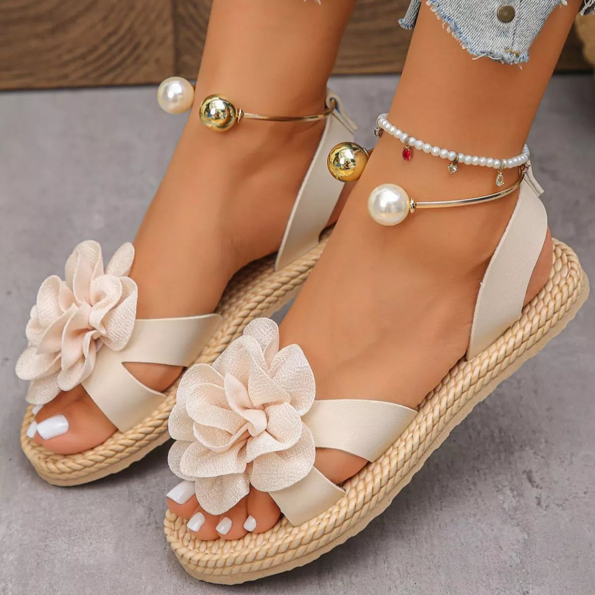 Open-Toe Floral Sandals