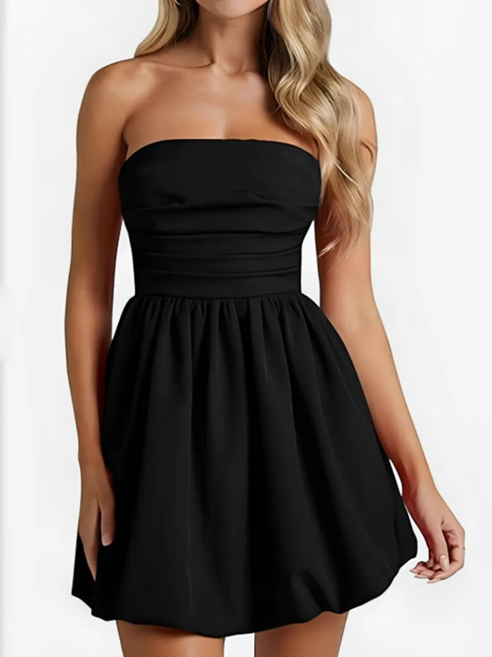 Robe Mini Tube Froncée – Noire