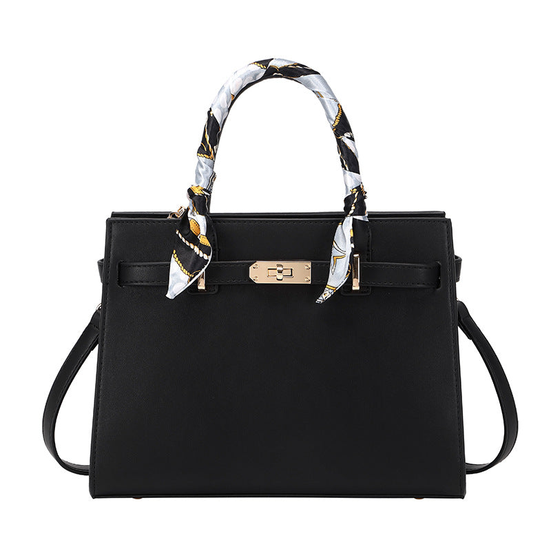 Sac à Main en Cuir à Poignée – Foulard Noir