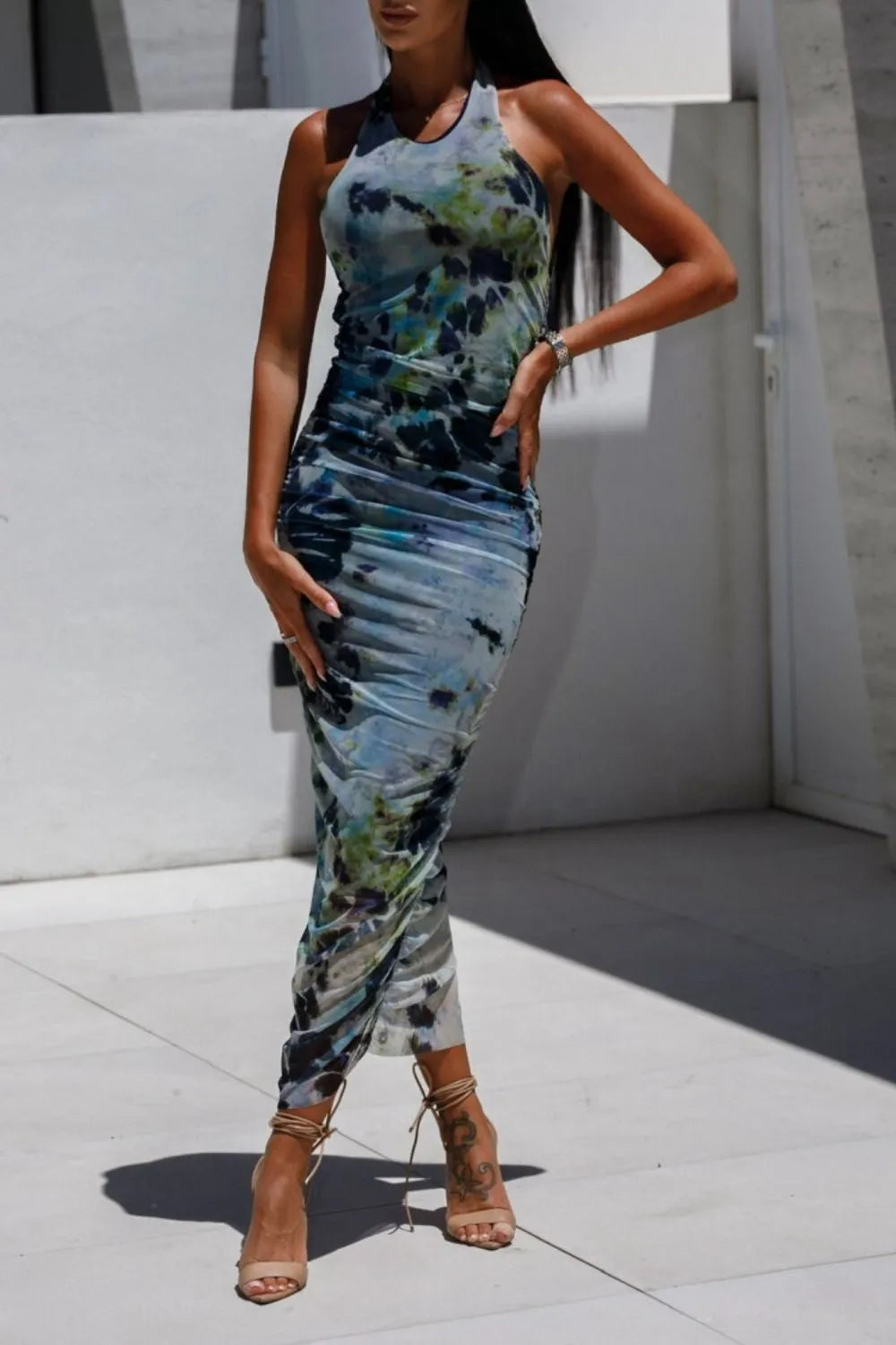 Robe Dos Nu Col Halter Imprimée