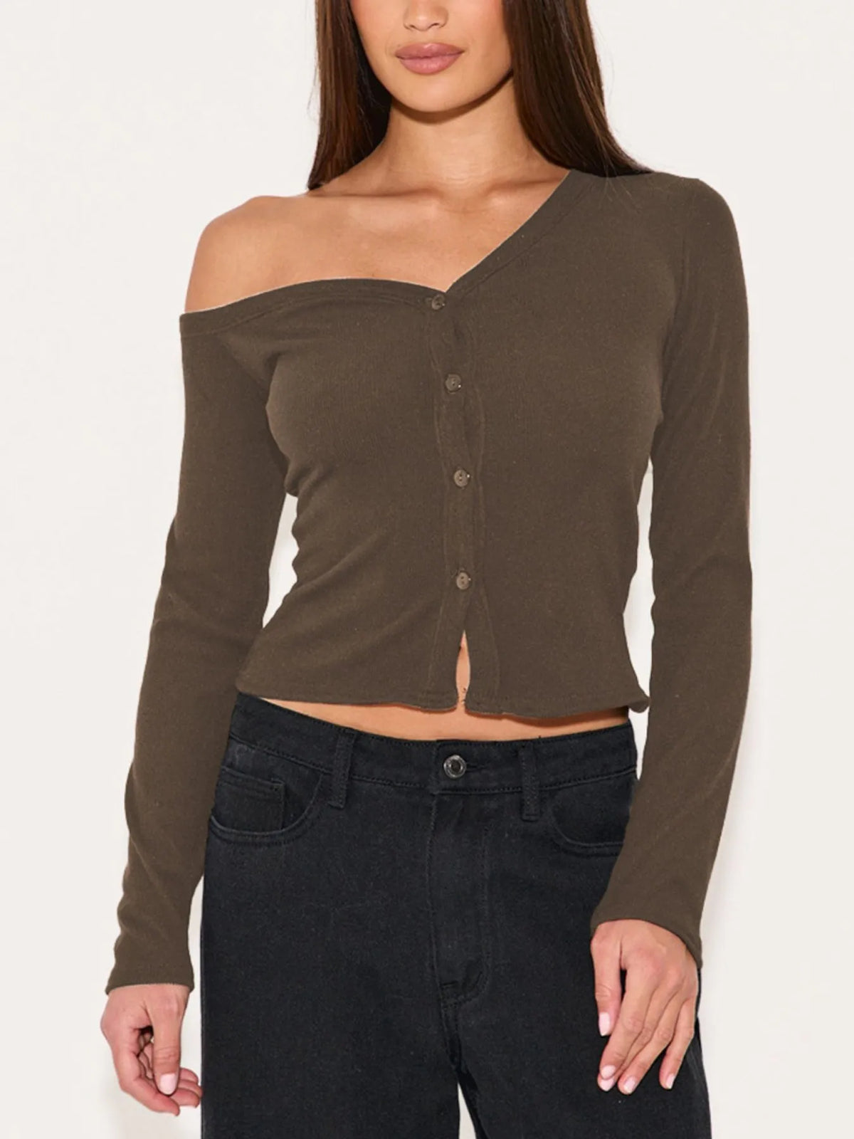 Cardigan Boutonné Col Asymétrique