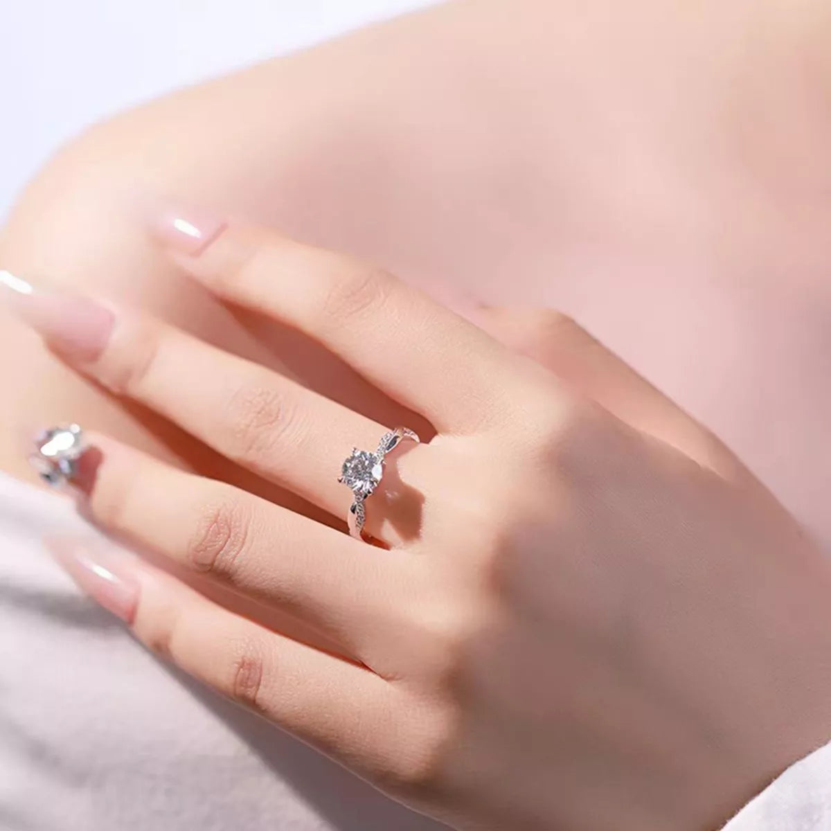 Bague Moissanite 1 Carat Argent Sterling 925 Ajustable – Anneau Ouvert
