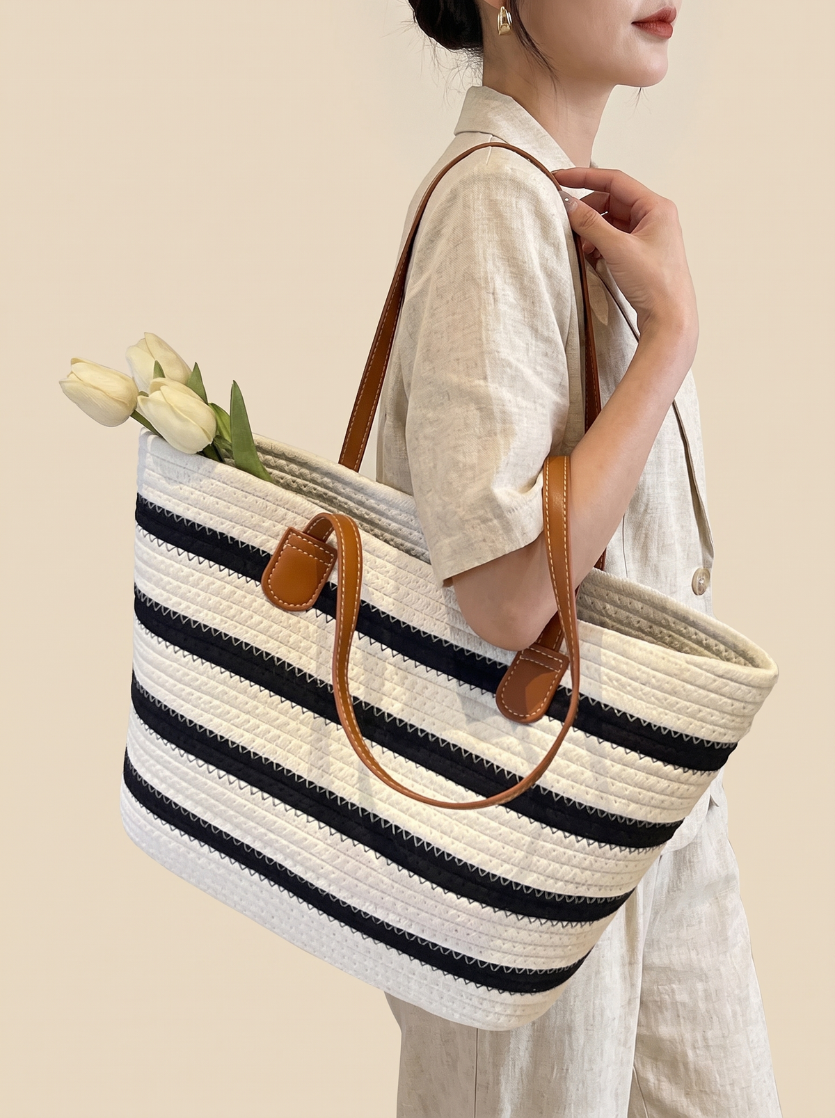 Sac Tote en Paille Rayé