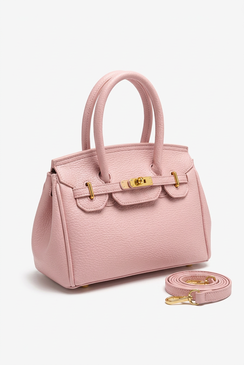 Sac rose seul sur fond studio blanc