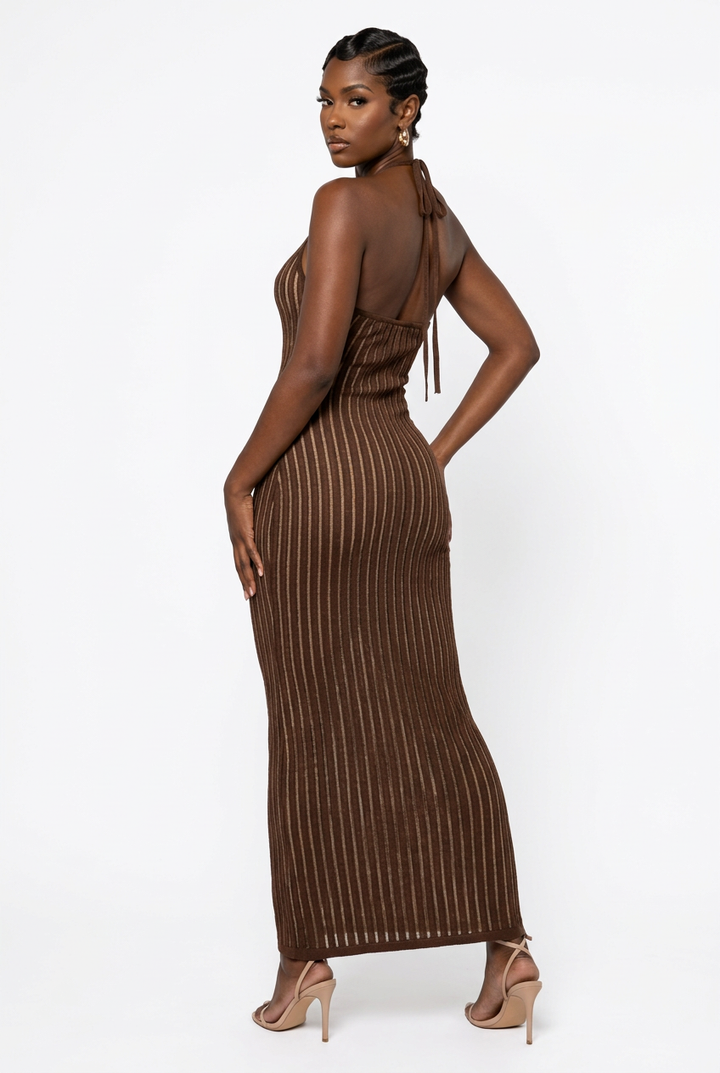 Robe Longue Moulante Côtelée Dos Nu