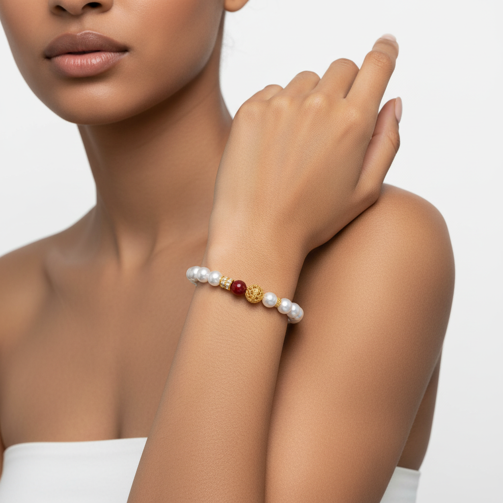 Bracelet perlé white - porté au poignet